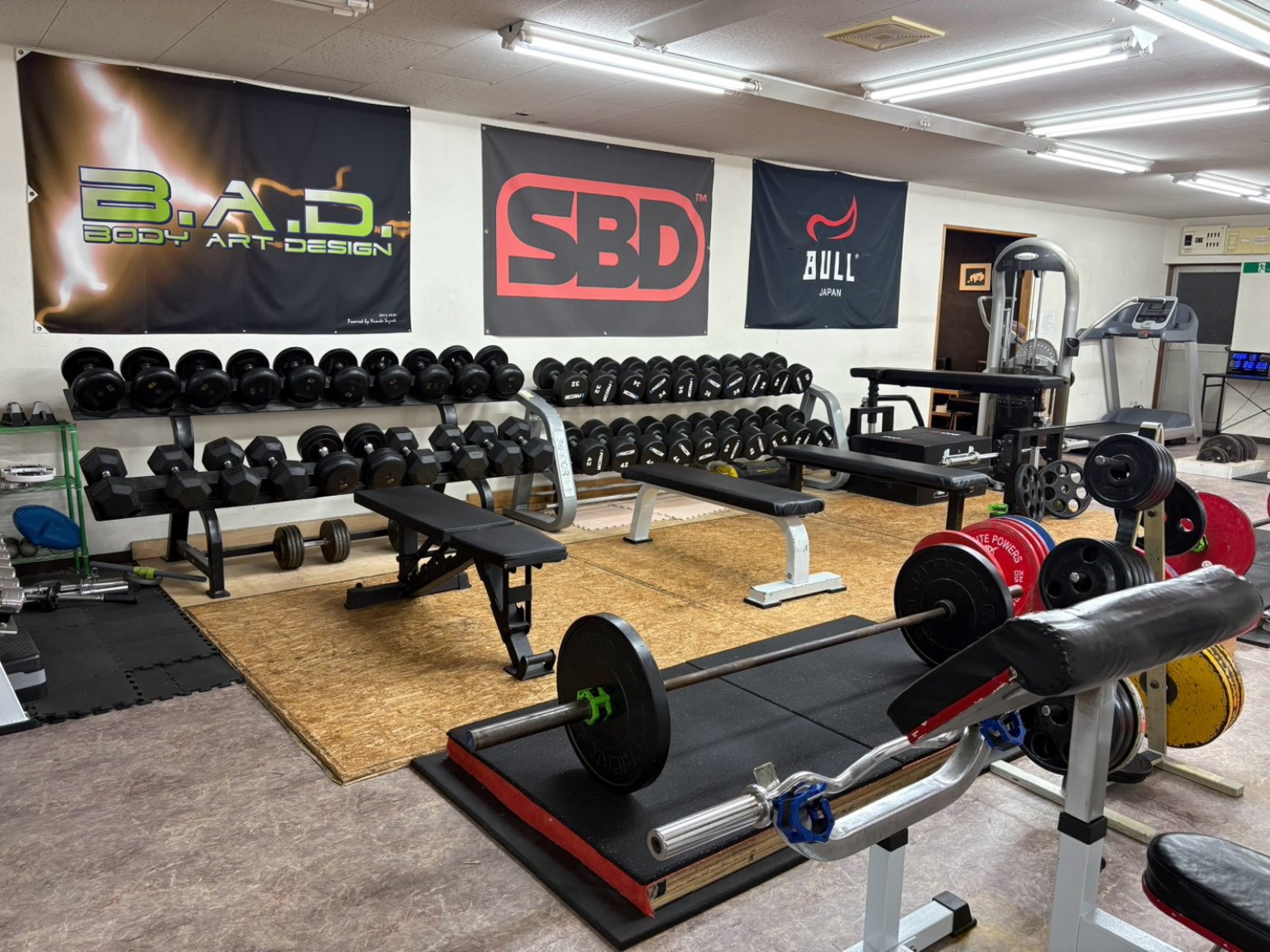 B.A.D.松本のダンベルとフリーウェイトエリア